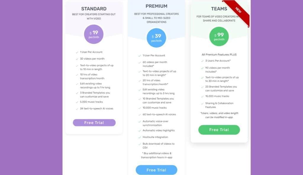 Pictory pricing plan without discount